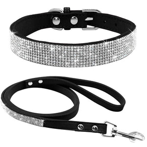 Rhinestone Dog Collar with Leash | Multiple Colors