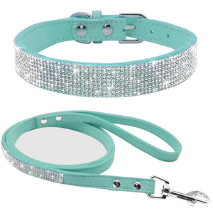 Rhinestone Dog Collar with Leash | Multiple Colors