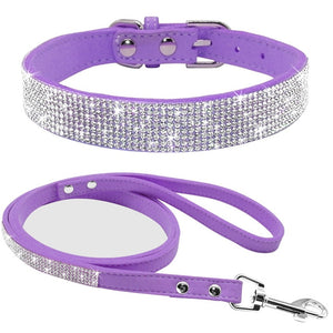 Rhinestone Dog Collar with Leash | Multiple Colors