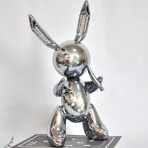 Fantastic silver bunny sculpture from Europe. Great gift for an art lover or yourself. Material: Resin. Size: 9.8 inches (25 cm) or 13.7 inches (35 cm). Free shi