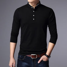 Load image into Gallery viewer, Solid black long sleeve shirt to wear to the office. Sleeve Length: Full. Type: Slim. Pattern Type: Solid. Material: Cotton. 
