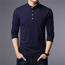 Load image into Gallery viewer, Solid blue long sleeve shirt to wear to the office. Sleeve Length: Full. Type: Slim. Pattern Type: Solid. Material: Cotton. 
