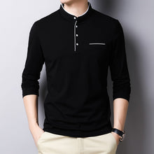 Load image into Gallery viewer, Solid black long sleeve shirt with pocket to wear to the office. Sleeve Length: Full. Type: Slim. Pattern Type: Solid. Material: Cotton. 

