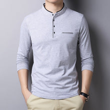Load image into Gallery viewer, Solid grey long sleeve shirt with pocket to wear to the office. Sleeve Length: Full. Type: Slim. Pattern Type: Solid. Material: Cotton. 
