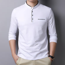 Load image into Gallery viewer, Solid white long sleeve shirt with pocket to wear to the office. Sleeve Length: Full. Type: Slim. Pattern Type: Solid. Material: Cotton. 
