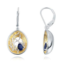 Load image into Gallery viewer, Beautiful artisan made dark blue topaz, silver and gold earrings as a gift for you or a loved one. Main Stone: Topaz. Metals Type: 925 Sterling Silver and Gold Plated. Earring Type: Drop Earrings.
