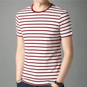 Very comfortable casual tee for you. Sleeve Length: Short. Collar: O-Neck. Fabric Type: Broadcloth. Material: Cotton and Spandex. Pattern Type: striped. Size M-5XL. Free shipping. 