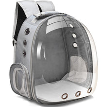 Load image into Gallery viewer, This grey pet backpack is create to bring along your pet. This travel pet carrier is for cats and small dogs. Weight: 11-14.3 pounds ( 5-6.5kg). Material: Plastic. Feature: Breathable. Size: 12.2 x 16.5 x 11 inches Deep (31 x 42 x 28 cm Deep). Free shipping.
