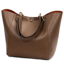 Load image into Gallery viewer, This beautiful large large capacity brown leather handbag is perfect for everyday use. Closure Type: Hasp. Hardness: Soft. Lining Material: Synthetic Leather. Number of Handles/Straps: Two. Interior: Interior Compartment, Zipper Pocket, Slot Pocket, Cell Phone Pocket. Size: 11.81 x 1.97 x 7.87 inches (0cm x 5cm x 20cm). Free shipping. 
