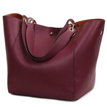 Load image into Gallery viewer, This beautiful large large capacity dark red leather handbag is perfect for everyday use. Closure Type: Hasp. Hardness: Soft. Lining Material: Synthetic Leather. Number of Handles/Straps: Two. Interior: Interior Compartment, Zipper Pocket, Slot Pocket, Cell Phone Pocket. Size: 11.81 x 1.97 x 7.87 inches (0cm x 5cm x 20cm). Free shipping.
