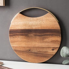 Load image into Gallery viewer, This eco natural  wooden serving tray is great to create cheeses or meet platters and serve with a nice glass of wine. Great gift for someone who has everything! Material: Wood or wood and ceramics.  Sizes:  Wooden Tray: 10.5 inch diameter x 0.78 inches high (26.6 cm diameter x 2 cm high). Free shipping.    Wood and Ceramic Tray: 7.91 inch diameter x 0.5 inches high (20.1 cm diameter x 1.3 cm high)
