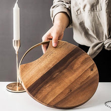 Load image into Gallery viewer, This natural wooden serving tray is great to create cheeses or meet platters and serve with a nice glass of wine. Great gift for someone who has everything! Material: Wood or wood and ceramics.  Sizes:  Wooden Tray: 10.5 inch diameter x 0.78 inches high (26.6 cm diameter x 2 cm high). Free shipping.    Wood and Ceramic Tray: 7.91 inch diameter x 0.5 inches high (20.1 cm diameter x 1.3 cm high)
