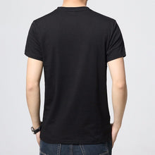 Load image into Gallery viewer, Black v-neck slim men&#39;s t-shirt. Sleeve Length: Short. Collar: V-Neck. Fabric Type: Broadcloth. Material: Cotton and spandex.
