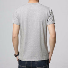 Load image into Gallery viewer, Grey men&#39;s t-shirt. Sleeve Length: Short. Collar: V-Neck. Fabric Type: Broadcloth. Material: Cotton and spandex.
