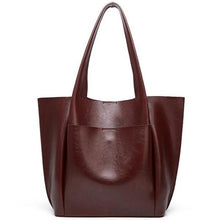 Load image into Gallery viewer, Dark brown designer shoulder bag for you to take anywhere you go. Perfect for work. The leather shoulder bag even has a cell phone pocket. Main Material: PU Leather. Closure Type: Hasp. Bag size: 12.9&quot; H x 11.8&quot; W x 4.72&quot;D  (33 cm H x 30 cm D x 12 cm D). Strap size: 12.9 inches H (33cm H). Free shipping. 
