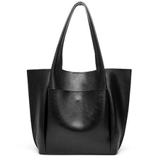 Load image into Gallery viewer, Black leather designer shoulder bag for you to take anywhere you go. Perfect for work. The leather shoulder bag even has a cell phone pocket. Main Material: PU Leather. Closure Type: Hasp. Bag size: 12.9&quot; H x 11.8&quot; W x 4.72&quot;D  (33 cm H x 30 cm D x 12 cm D). Strap size: 12.9 inches H (33cm H). Free shipping. 
