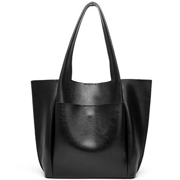 Black leather designer shoulder bag for you to take anywhere you go. Perfect for work. The leather shoulder bag even has a cell phone pocket. Main Material: PU Leather. Closure Type: Hasp. Bag size: 12.9