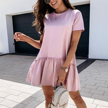 Load image into Gallery viewer, Neckline: O-Neck. Sleeve Style: Regular. Decoration: Ruffles. Dresses Length: Above Knee, Mini. Material: Polyester. Silhouette: Loose. Sleeve Length(cm): Short. Waistline: Natural. Free shipping.
