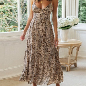 Elegant Backless Leopard Dress