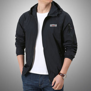 Super light black windbreaker jacket in blue, teal, black or grey. Material: Nylon and Polyester. Closure Type: zipper. Sleeve. Style: Regular. Thickness: Thin. Hooded: Yes. Type: Wide-waisted. Clothing Length: Regular. Decoration: Pockets. Collar: Turn-down Collar. Free shipping. 