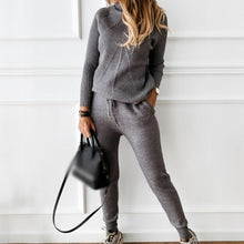 Load image into Gallery viewer, grey knitted sweatshirt and pants just for you. Pant Length: Full Length. Material: Acetate, Acrylic, Microfiber. Material Composition: Natural fiber

