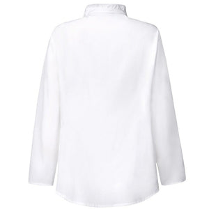 Super stylish white blouse just for you! Decoration: Ruffles. Sleeve Style: Regular. Material: Polyester and Spandex. Free shipping.