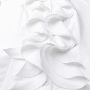 Super stylish white blouse just for you! Decoration: Ruffles. Sleeve Style: Regular. Material: Polyester and Spandex. Free shipping.