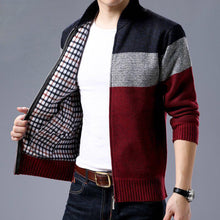 Load image into Gallery viewer, Striped cardigan zippered sweater. Material: Wool | Cotton. Closure Type: zipper. Collar: Turn-down Collar. Technics: Knitted. Sleeve Style: Regular. Sleeve Length: Full. Thickness: Standard. Free Shipping. 
