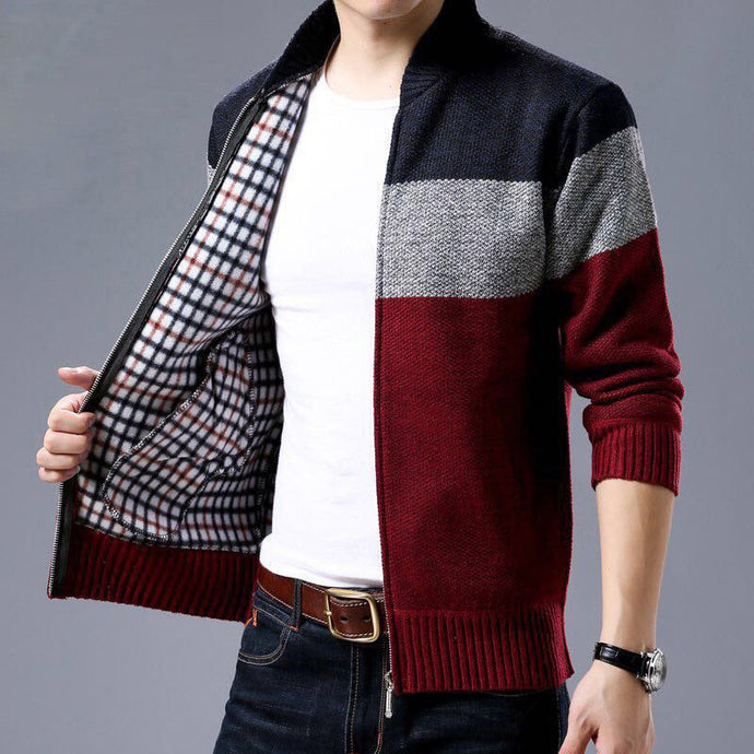 Striped cardigan zippered sweater. Material: Wool | Cotton. Closure Type: zipper. Collar: Turn-down Collar. Technics: Knitted. Sleeve Style: Regular. Sleeve Length: Full. Thickness: Standard. Free Shipping. 