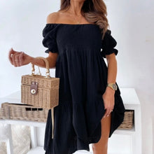 Load image into Gallery viewer, Stylish spring and summer dress. This sweet beach or party dress comes in white, black, khaki and green. Silhouette: A-Line. Sleeve Style: Puff Sleeve. Decoration: Shirring. Dress Length: Above Knee, Mini. 
