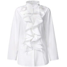 Load image into Gallery viewer, Super stylish white blouse just for you! Decoration: Ruffles. Sleeve Style: Regular. Material: Polyester and Spandex. Free shipping.
