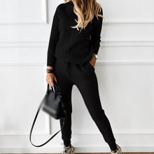 Load image into Gallery viewer, Sweet black knitted sweatshirt and pants just for you. Pant Length: Full Length. Material: Acetate, Acrylic, Microfiber. Material Composition: Natural fiber
