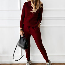 Load image into Gallery viewer, Sweet knitted red sweatshirt and pants just for you. Pant Length: Full Length. Material: Acetate, Acrylic, Microfiber. Material Composition: Natural fiber
