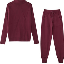 Load image into Gallery viewer, red knitted tracksuit just for you. Pant Length: Full Length. Material: Acetate, Acrylic, Microfiber. Material Composition: Natural fiber
