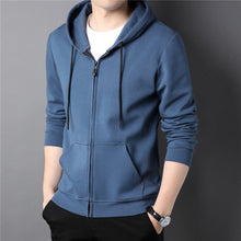 Load image into Gallery viewer, Summer hoodie sweatshirt for men. This hoodie comes in blue, grey and black. Sleeve Length: Full. Material: Cotton, Polyester and Spandex. Collar: Hooded. Closure Type: zipper. Thickness: Standard. Size S-3XL. Free shipping. 
