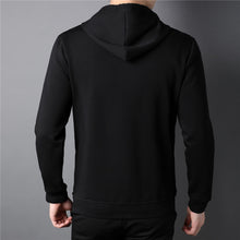 Load image into Gallery viewer, Summer black hoodie sweatshirt for men. This hoodie comes in blue, grey and black. Sleeve Length: Full. Material: Cotton, Polyester and Spandex. Collar: Hooded. Closure Type: zipper. Thickness: Standard. Size S-3XL. Free shipping. 
