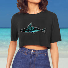 Load image into Gallery viewer, This designer shark inspired black crop top is made of soft fabric, which guarantees comfort. There are two colors to choose from and it&#39;s only available at Ace Shopping Club. Material: 100 % Cotton (150g/㎡). Regular fit. Free Shipping.
